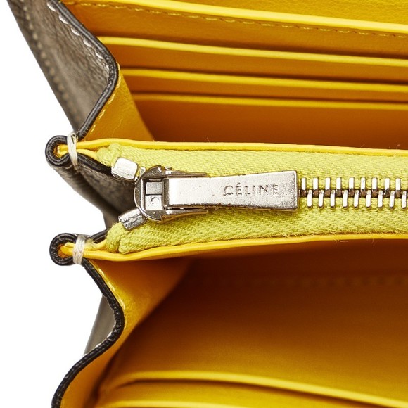 Celine Large Flap Multi-Function Long Wallet Greige Yellow Leather - Picture 7 of 12